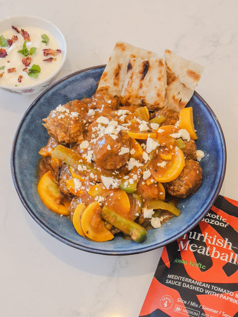 Meatless Meatballs with Exotic Bazaar’s Turkish Style Meatballs Sauce